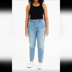 American Eagle Womens Light Wash Button Front High Waist Mom Jean 16